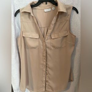 Beige.  Business casual.  Sleeveless.